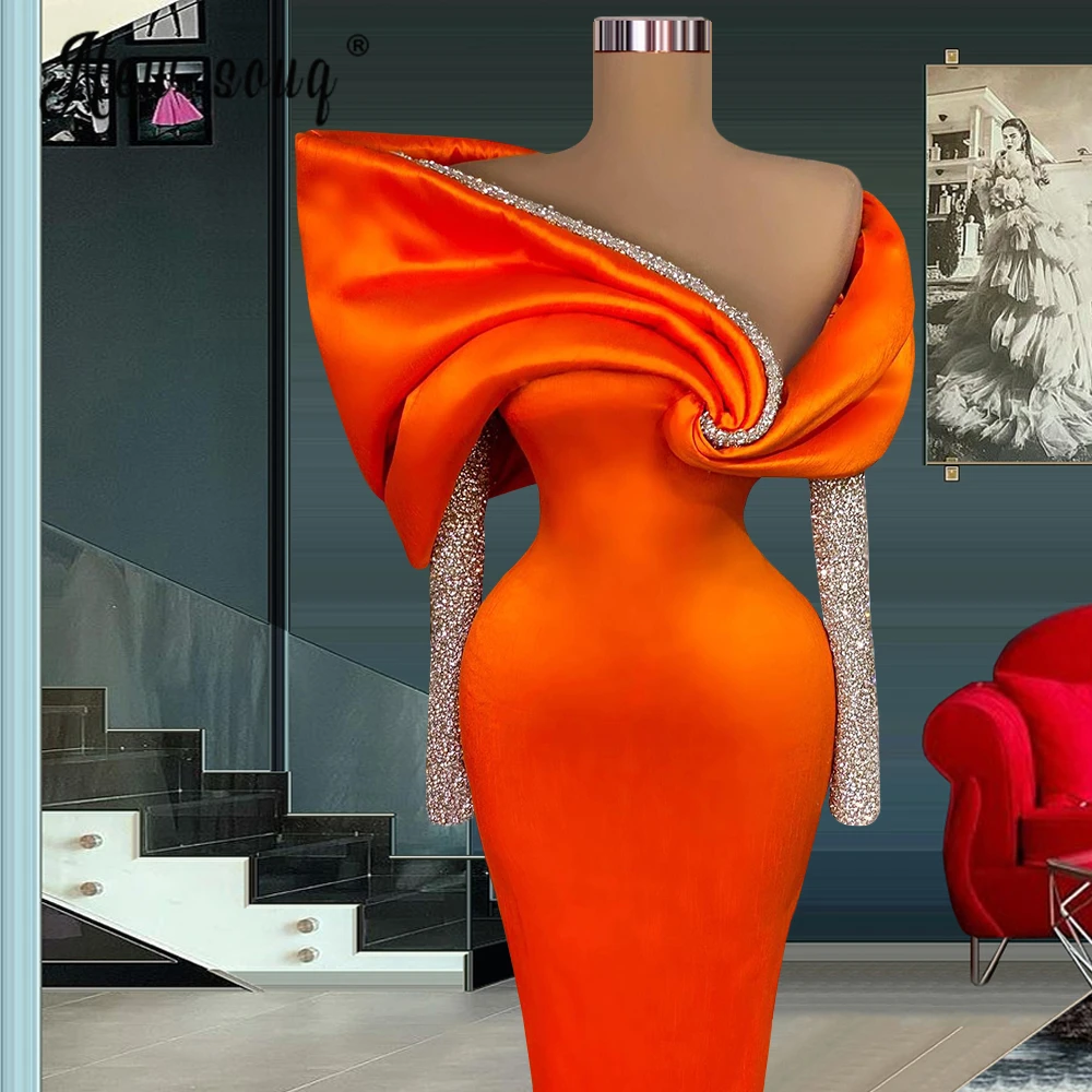 

Elegant Mermaid Off Shoulder Beaded Evening Dress Long Sleeve Formal Gowns 2023 Aso Ebi Celebrity Party Dresses Plus Size