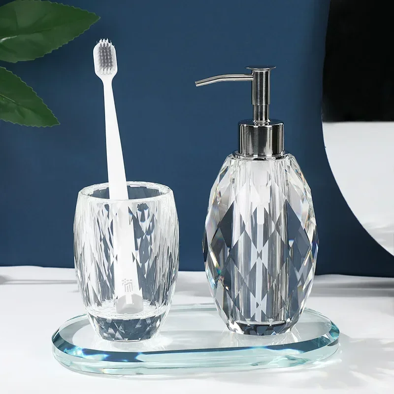 อุปกรณ์ห้องน้ําแก้วใสขวดโลชั่นถาดเครื่องจ่ายสบู่ในครัวเรือนขวดน้ํามันหอมระเหยห้องน้ํากล่องเก็บ 1