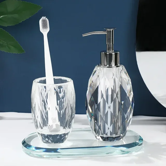 อุปกรณ์ห้องน้ําแก้วใสขวดโลชั่นถาดเครื่องจ่ายสบู่ในครัวเรือนขวดน้ํามันหอมระเหยห้องน้ํากล่องเก็บ 1
