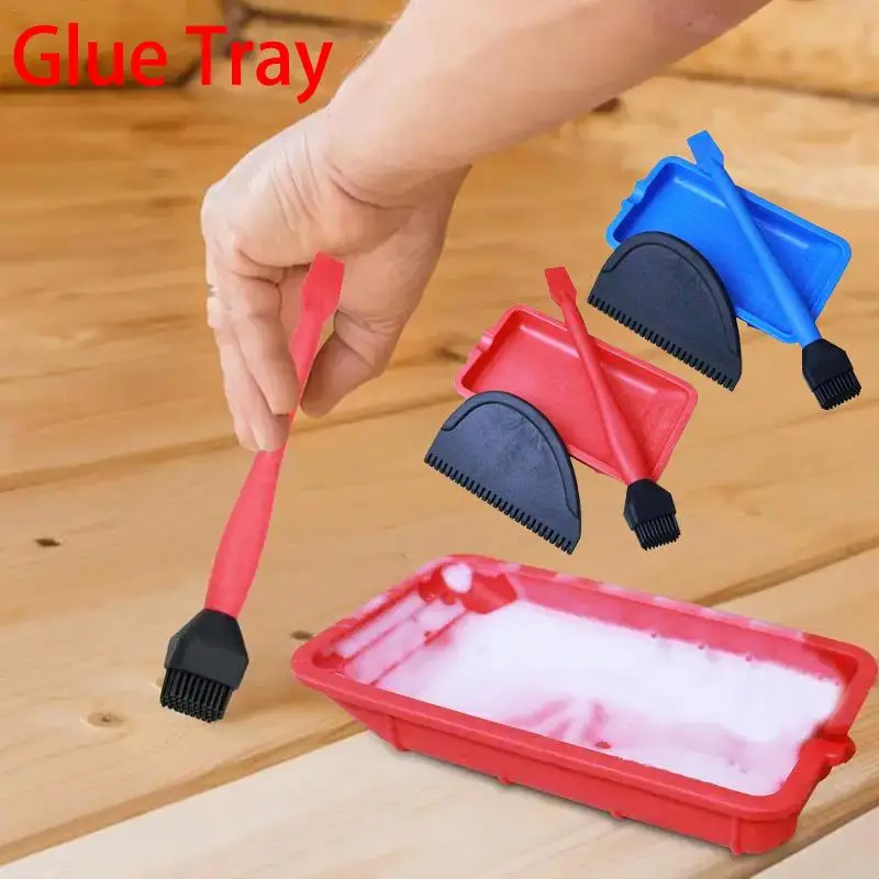 Conjunto de Cola de Madeira Aplicador Silicone Woodworking Cola Aplicador Cola Espalhador Escova e Bandeja Silicone Completo Multifuncional