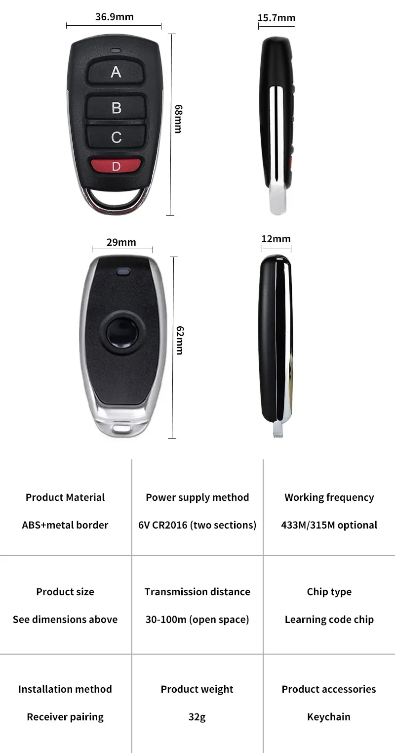 Description Picture 5 of itemWireless Remote Control Switch 1/2/3/4Key Garage Door EV1527 Learning Code DC 6V Universal Auto Car Alarm System 315MHZ/433MHZ