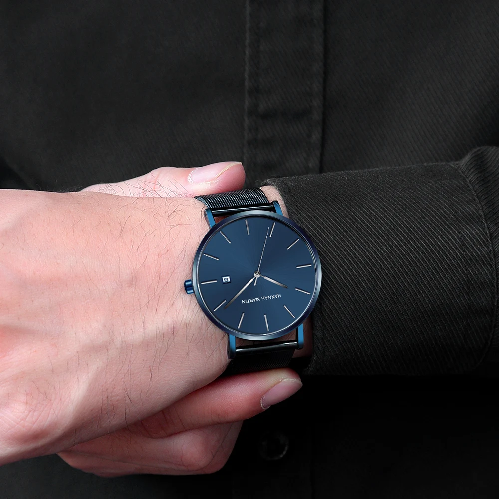 Classic Bauhaus Design Men Watch Dark Blue  Japan Quartz Waterproof Stainless Steel Fashion Business Calendar Ultra Thin Watches 4
