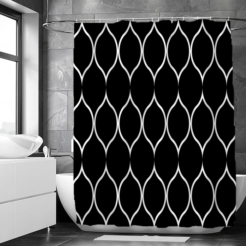 Juego De Cortina De Ducha Geométrica Creativa, Línea Negra, Rojo Y Gris, Cortina De Baño De