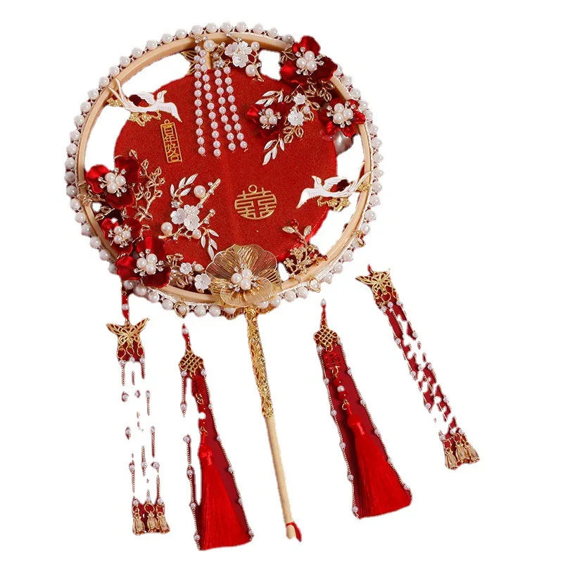 

Bride Group Fan Ancient Style Wedding Chinese Xiuhe Fan Material Package Xi Fan Finished Product（Including fan frame）