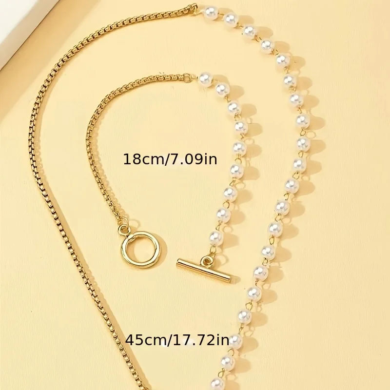 2pcs Elegant Imitation Pearl Beaded Choker Necklaces Bracelet Set for Women Buckle Wedding Party Jewelry Set Gift