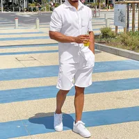 Plus Size 3xl Mens Casual Linen Two Piece Sets 2024 Single Breasted Tops Blouse and White Shorts Suit Male Beach Tracksuits Set 1