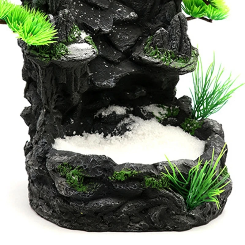Aquarium Sand Waterfall Mountain Tree View Fish Tank Decorations Small Terrain Scenery Ornament for Reptile Habitat