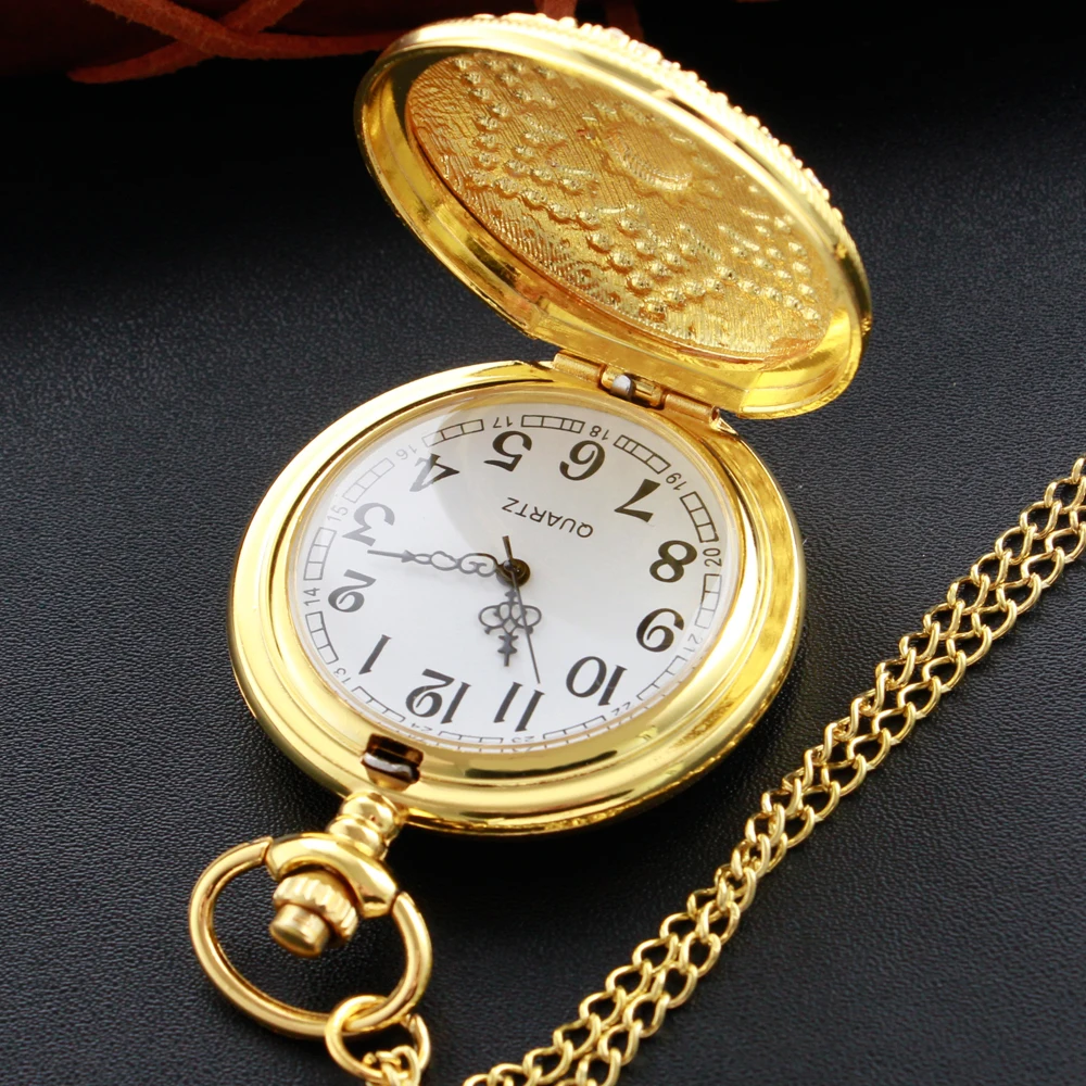 New Gold Luxury Ruby Pocket Watch Necklace Digital Pendant Chain Clock Fashion Sculpture Women's Men's Gift images - 6