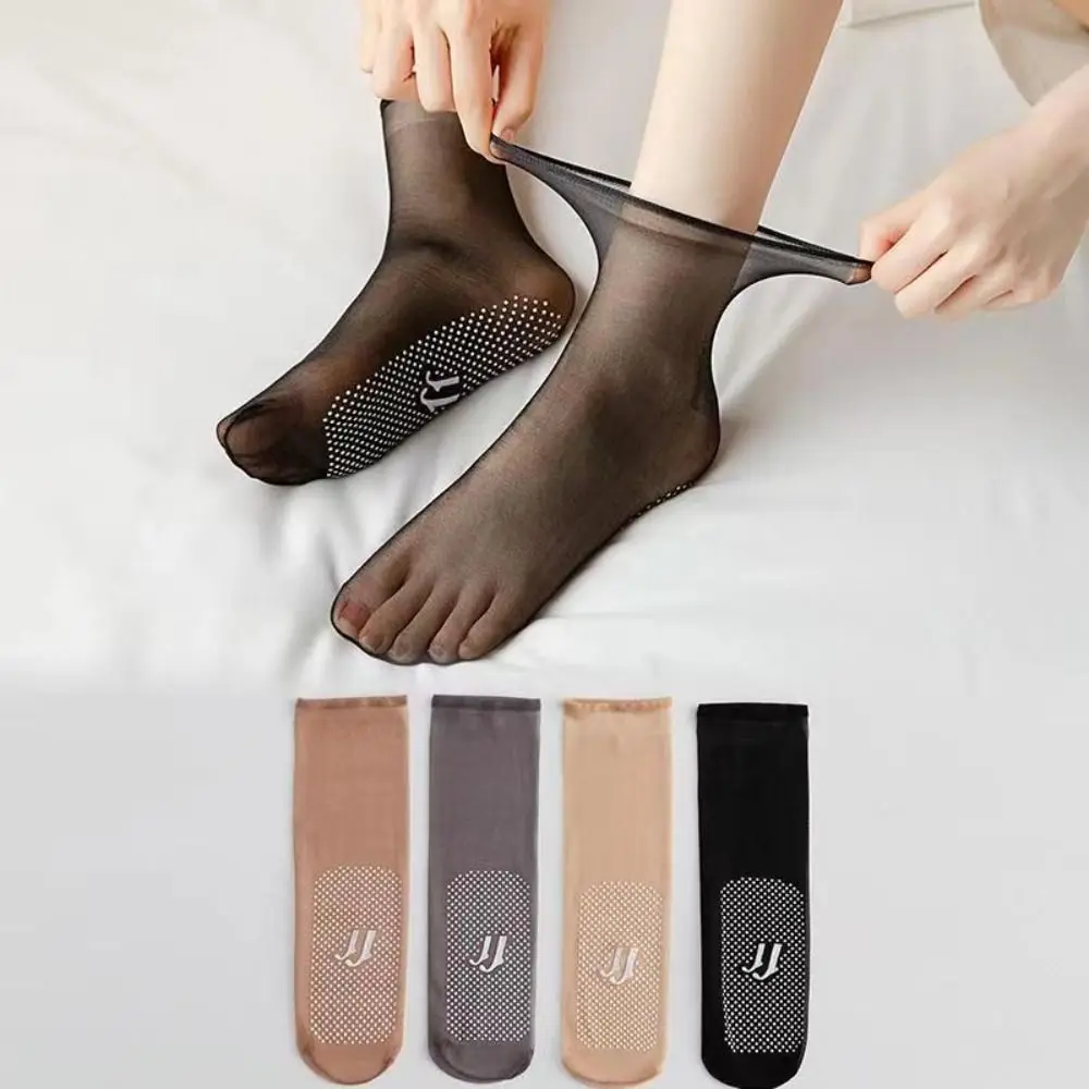 5Pair High Quality Dotted Rubber Slip-resistant Short Stockings Silk Sheer Ankle Socks Non-marking Invisible Crystal Silk Socks