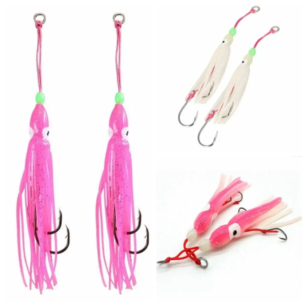 

2pcs 6cm/10cm/12cm Squid Skirt Lure Luminous Beads Double Barbed Hook Squid Snapper Jig Hook Flexible Soft Lures