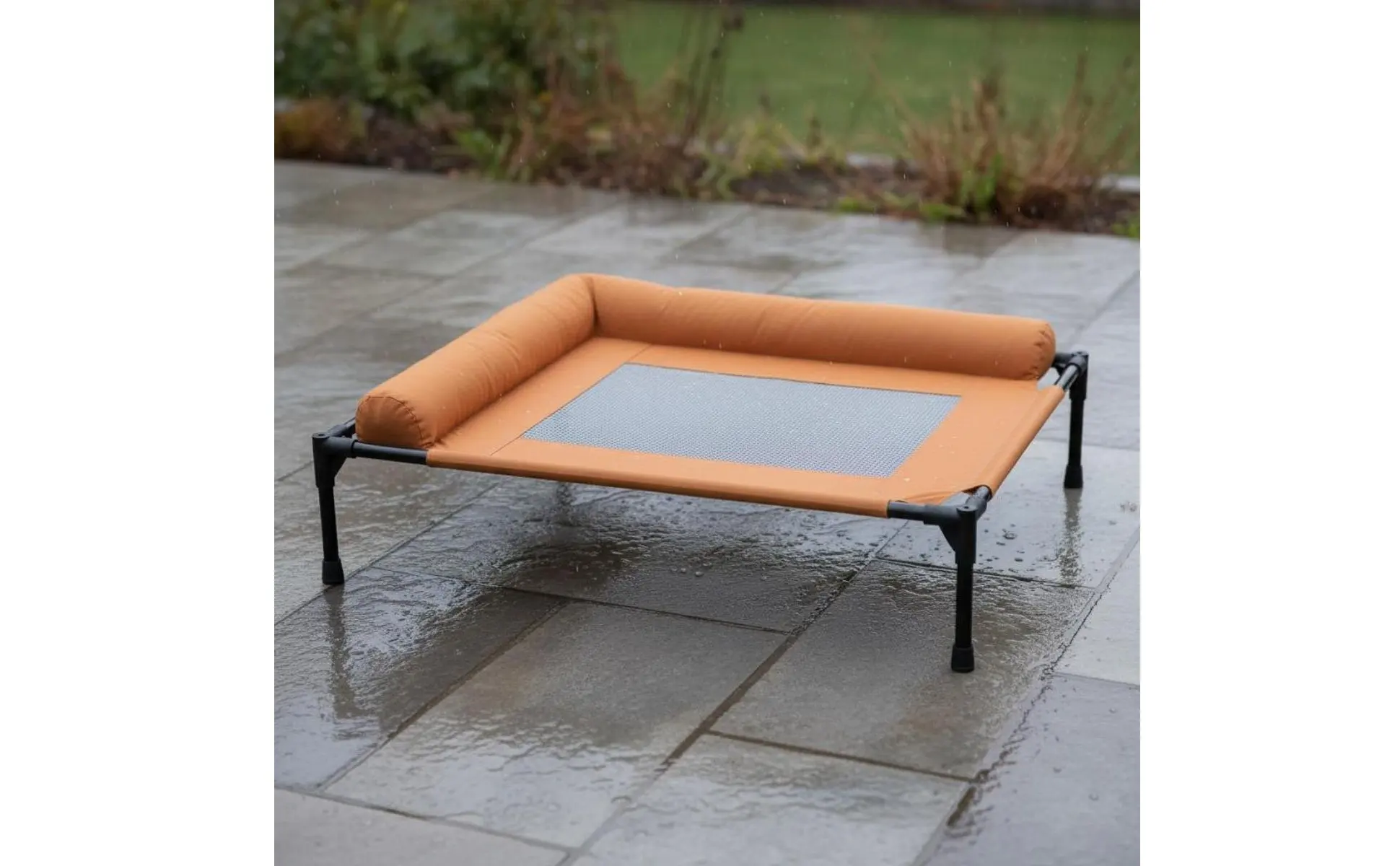 Elevated Dog Bed with Pillow Border Firm Support Elevated Dog Bed L-Shaped Pet Lounger All Seasons Use Cooling Mesh Pet Cot