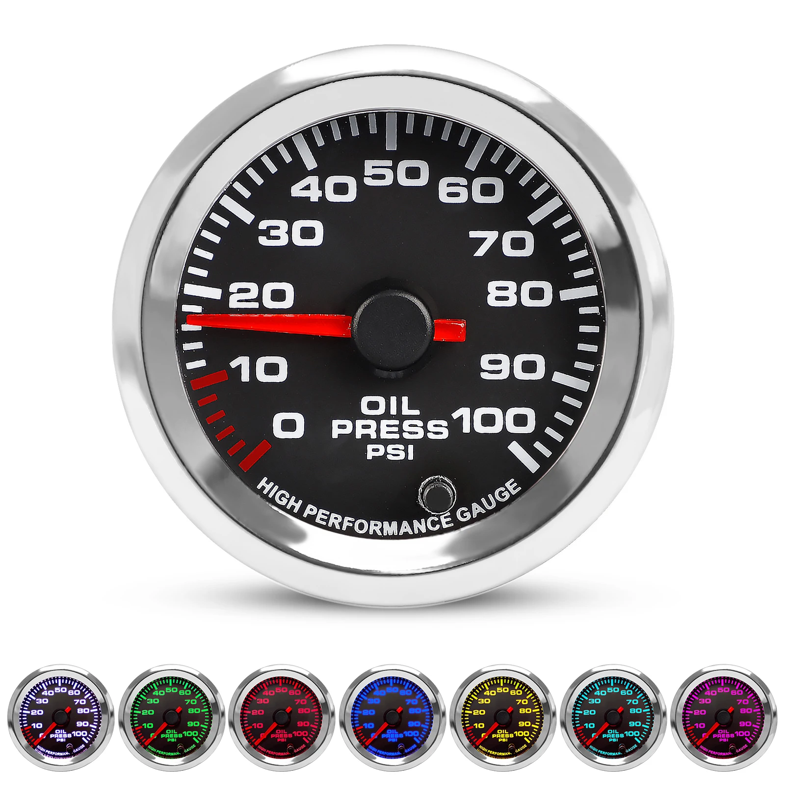 

New 2'' 52mm 12V Oil Press Gauge ABS Steel Glass 0-100PSI 7 Colors Pointer Oil pressure meter With Stepper Motor For RV Car