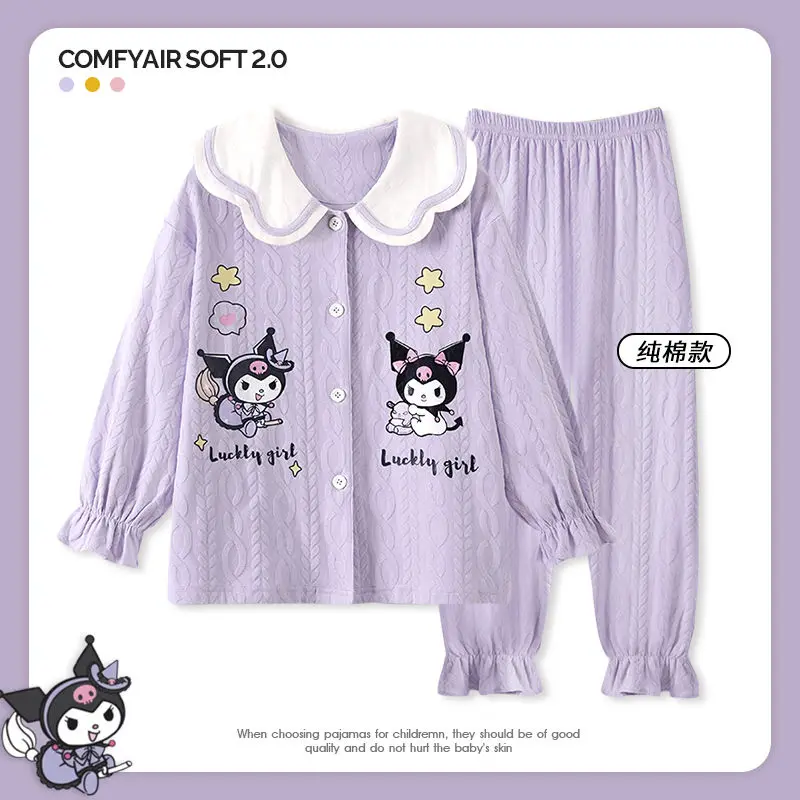 

Sanrio Kuromi Children's Pajamas Loungewear Cardigan Suit Long Sleeves Pure Cotton Close To The Body Princess Cartoon Kawaii Hot