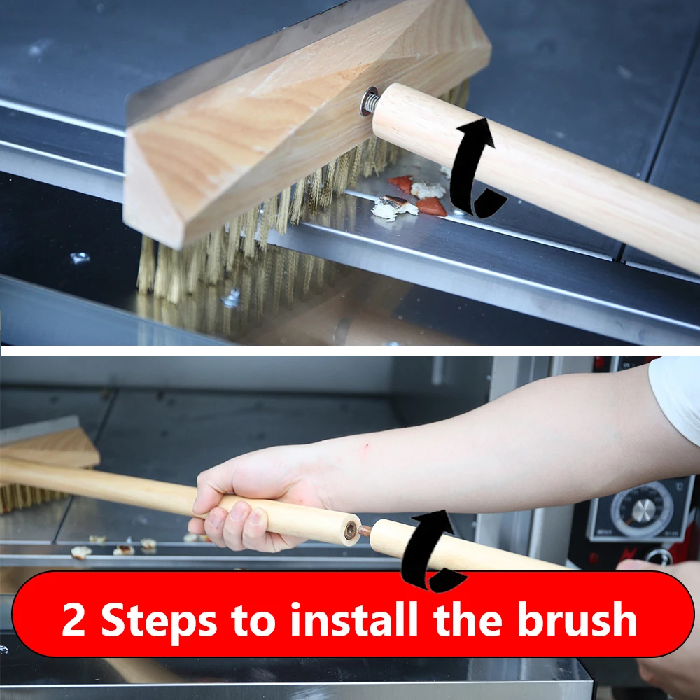 Onilini Big Pizza Oven Copper Brush with Scraper Grill Brass Cleaning Brush with Wood Detachable Long Handle Commercial Use