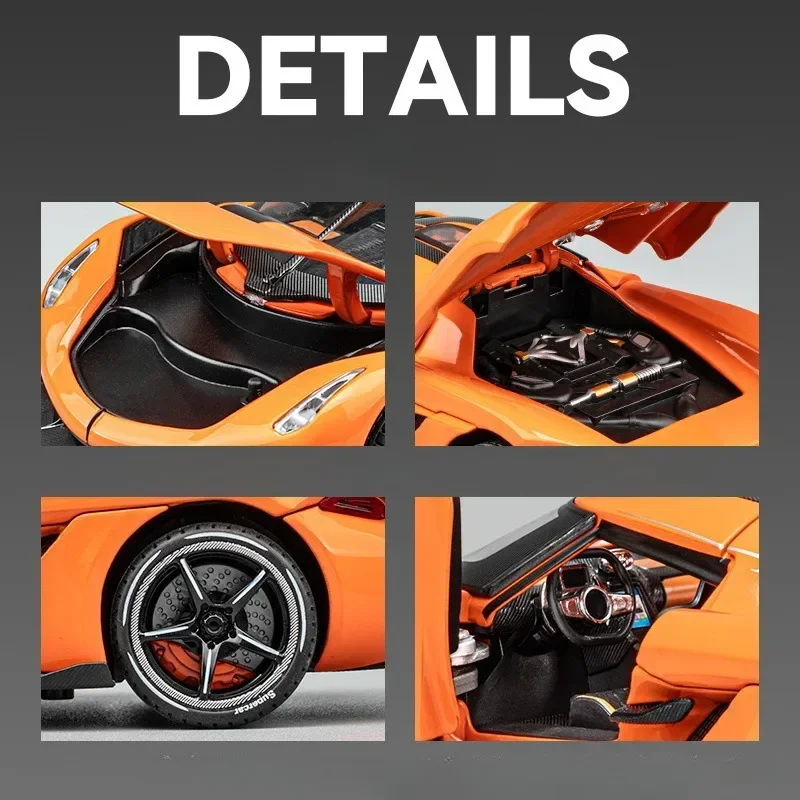 Diecast 1:24 Scale jesko Sport Car Model Metal Casting Toys Vehicles Sound Light Collective Home Decor Kids Boys Voiture 5