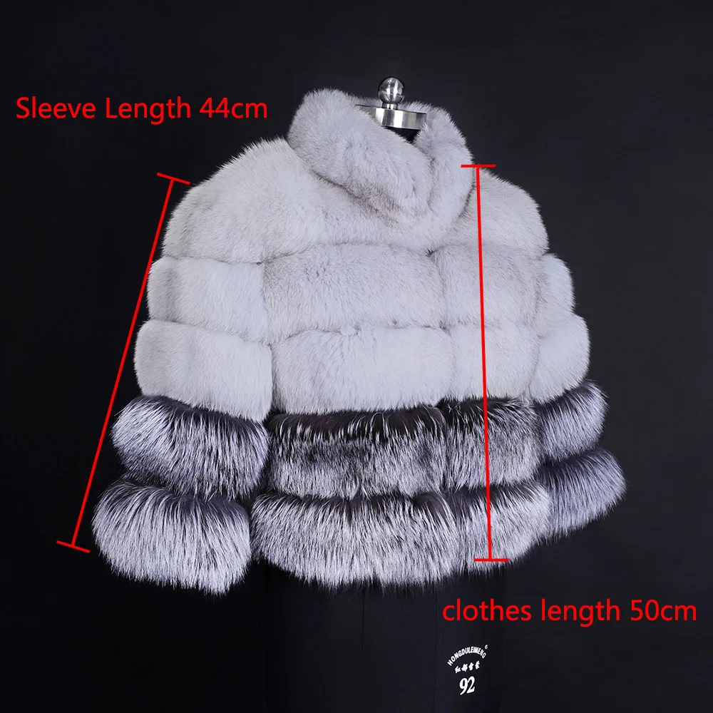 Stand Collar Natural Real Fox Fur Coat for Women Winter Warm Fashionable Lapin Blue Color Full Length Tailored Fit Outerwear