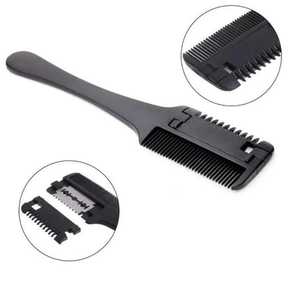 

Hair Cutting Comb Black Handle Hair Brushes with Razor Blades Barber Scissors Hair Salon Thinning Hairdressing DIY Styling Tools