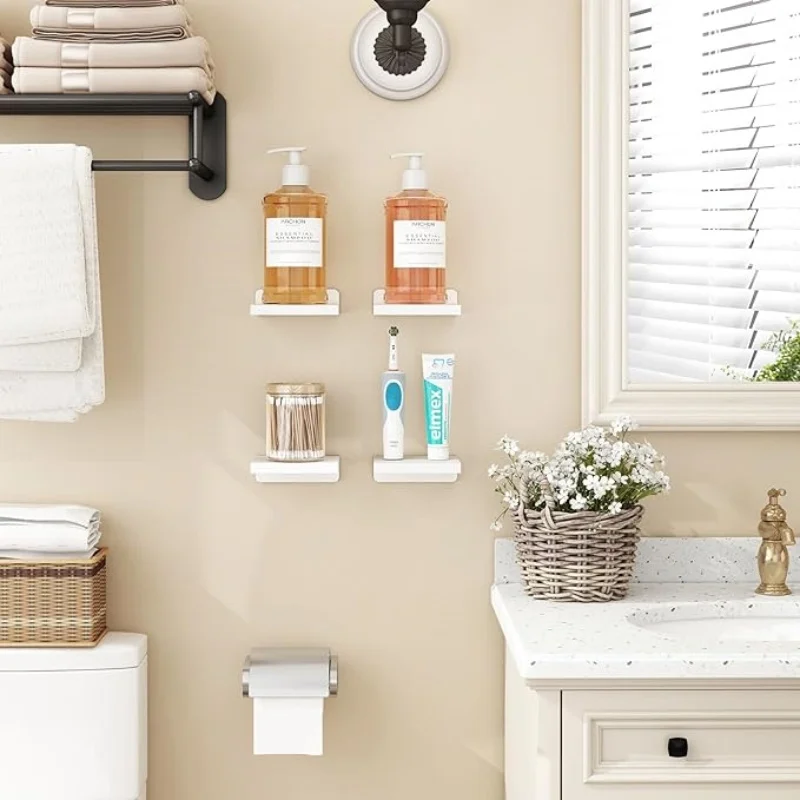 4/2 Pcs White Floating Shelves for Wall Rustic Wood Small Wall Mounted Shelves for Bedroom, Living Room, Kitchen, Bathroom Decor 2