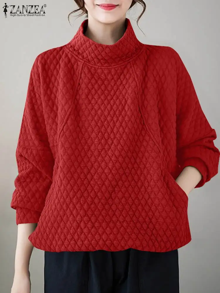 

Свитшот ZANZEA женский с длинным рукавом, модный элегантный худи с высоким воротником, Повседневная Свободная однотонная уличная одежда, пуловер, весна