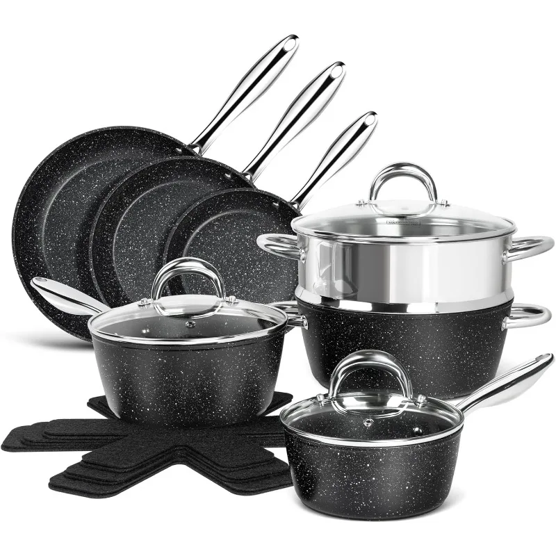 

Stackable Pots and Pans Set 10 Piece, Nonstick Cookware Set with Stackable Design Saves 55% More Space, Non-Toxic Stackable