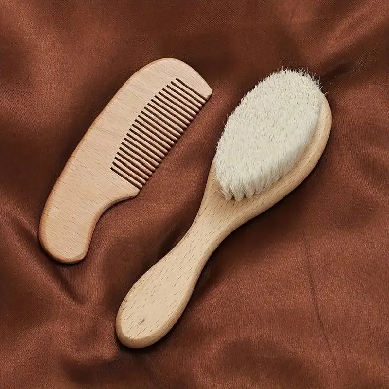 2pcs Baby Care Hair Brush Beech Soft Wool Wood Comb Newborn Massager Comb Baby Shower And Gift Sleeping Soothing Bedding hair comb curly hair brush hair styling tools hair brush comb hair comb set wooden handle brush