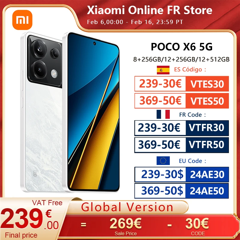 Versione Globale Poco X6 5G 256Gb Snapdragon 7S Gen 2 120Hz Fiow Amoled 64Mp 67W Ricarica Rapida Batteria 5100Mah