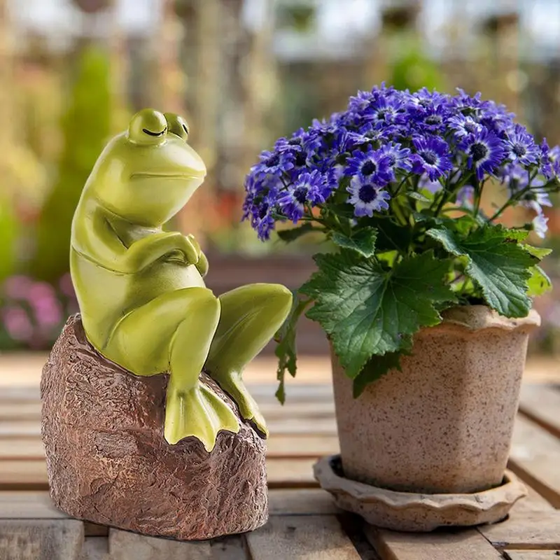 

Desk Frog Statue Resin Frog Statue Sitting On Stone Garden Figurines Imagination For Bookshelf Living Room Garden Entrance Hall