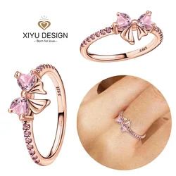 Elegant 925 Silver Zircon Bow Ring - Shimmering Fine Jewelry Gift - 8 (Black)