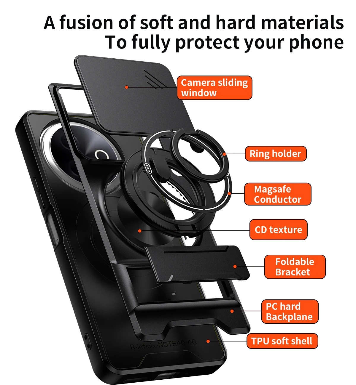 Armored Hard Shell Phone Case with 360° Rotating Magnetic Ring Holder