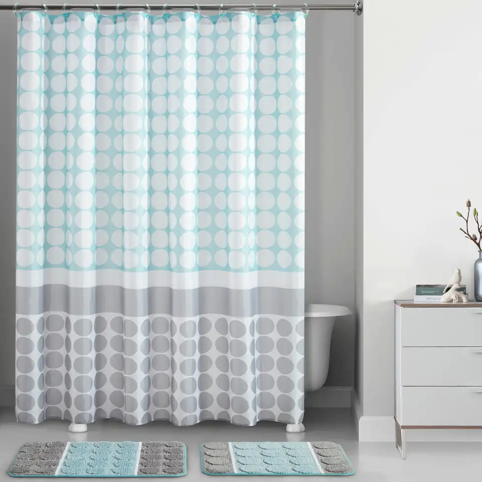 Elegant Blue Track Print Shower Curtain Set
