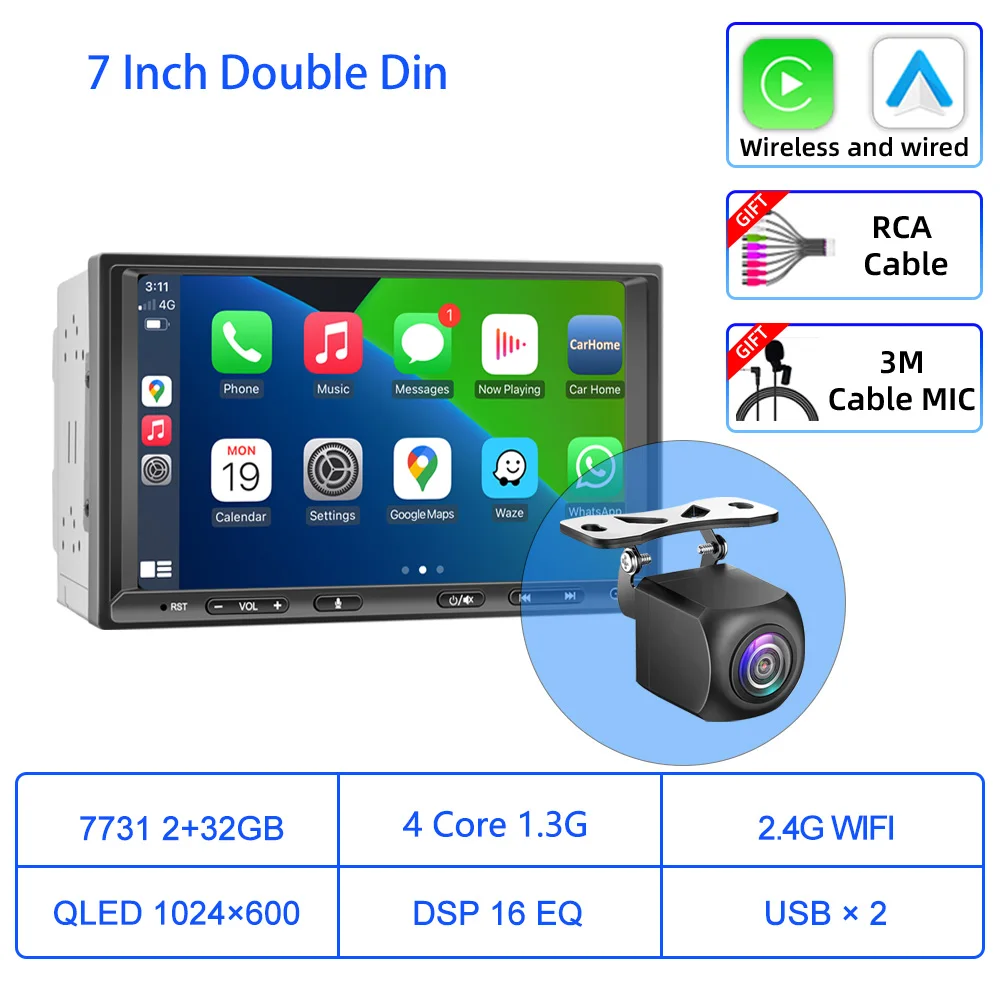 Autoradio Android 2 Din 9 Pouces Avec Carplay/Android Auto Sans Fil - 4Go+64Go, DAB+, GPS, WiFi, Caméra De Recul - Pour Voiture