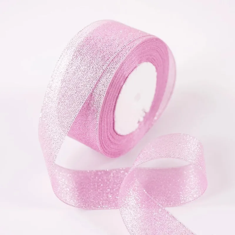 Glitter Organza Ribbon Bow for Decorations and Gift Wrapping, 40mm x 22m