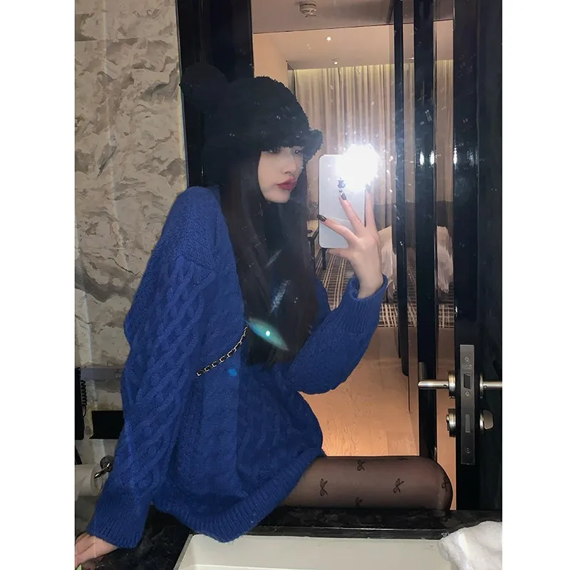 

2022 New Arrival Korean Style Autumn Winter Women Loose O-neck Casual Long Sleeve Pullover All-matched Knitted Sweater V439