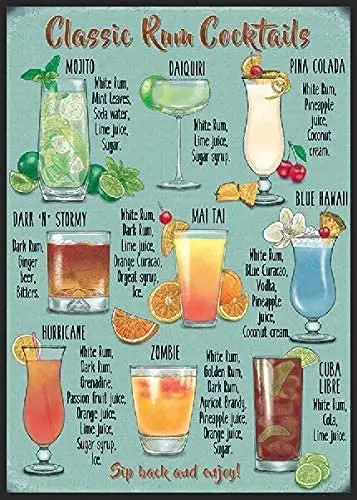 6 "X 8" Rum Cocktail Targa In Metallo Targa Da Pub Regalo Vintage Bar Man Cave Shed Garden Class