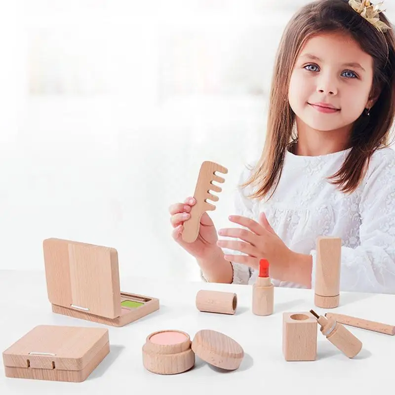 Kit de maquiagem de madeira para crianças, Pretend Playing Box