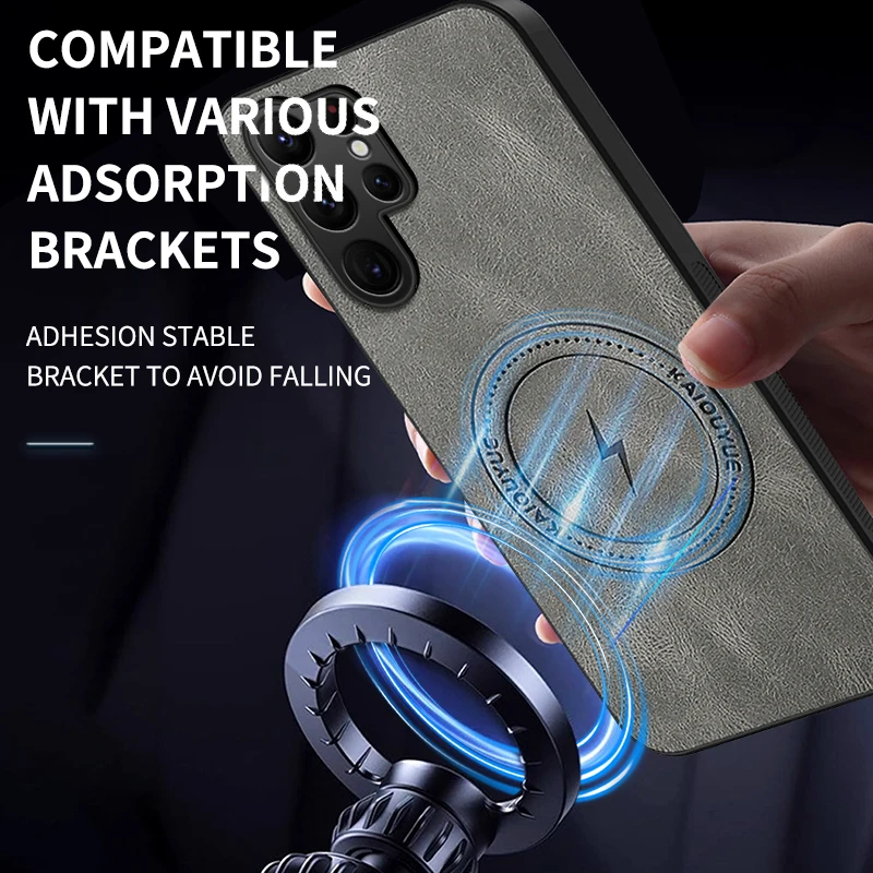 Premium Magnetic Leather Phone Case with Soft Mag-safe Full Camera Protector