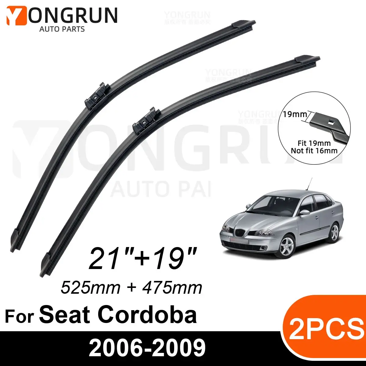 

Стеклоочистители передние Автомобильные для Seat Cordoba 2006-2009, резиновые щетки стеклоочистителя 21 + 19 дюймов, аксессуары для лобового стекла автомобиля