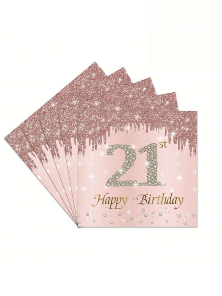 Description Picture 5 of item20pcs pieces/pack, 40, 50, 60, 70 year old rose gold diamond printed Happy Birthday napkins, birthday party table decorations