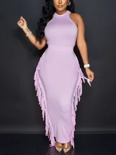  Women Sleeveless Bodycon Midi Dress Tassels Sexy Party Dress 