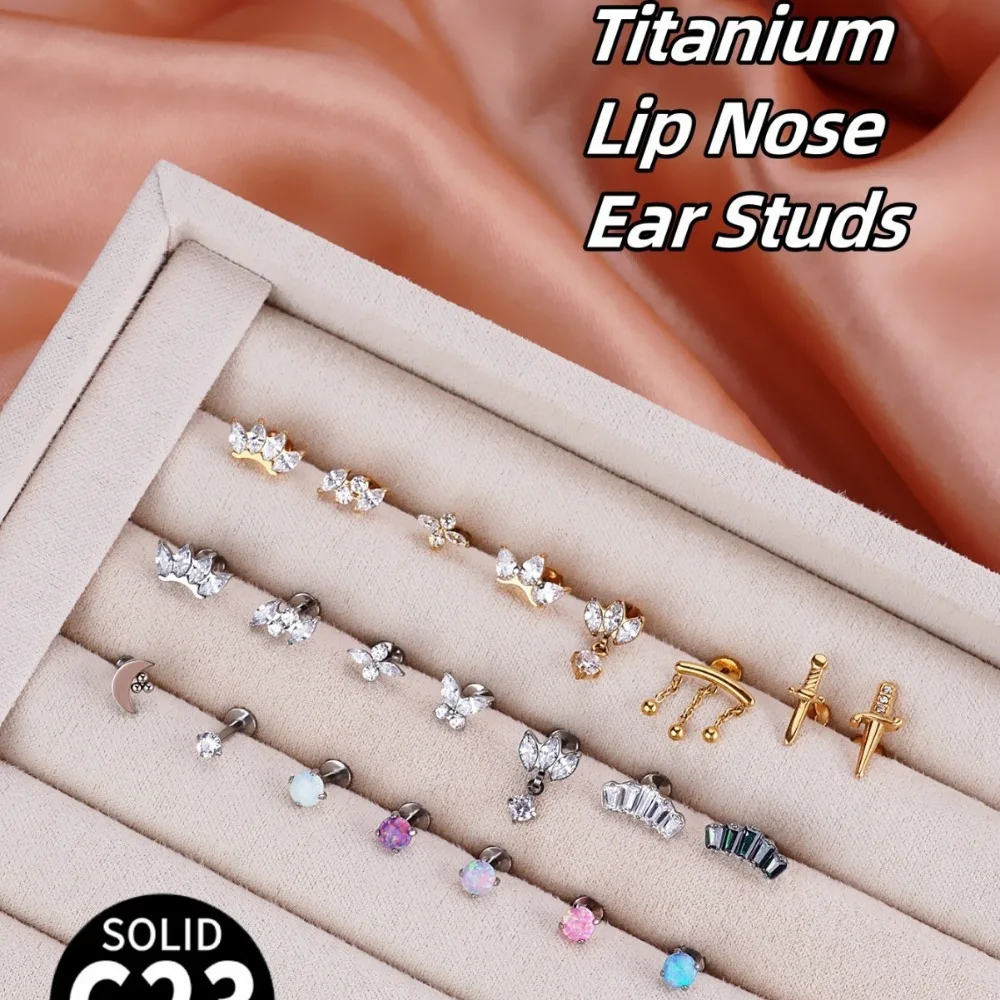 

Серьги-гвоздики G23 с имитацией титанового опала, изысканные циркониевые вставки с внутренней нитью, ювелирные изделия-гвоздики для губ, 1 шт.