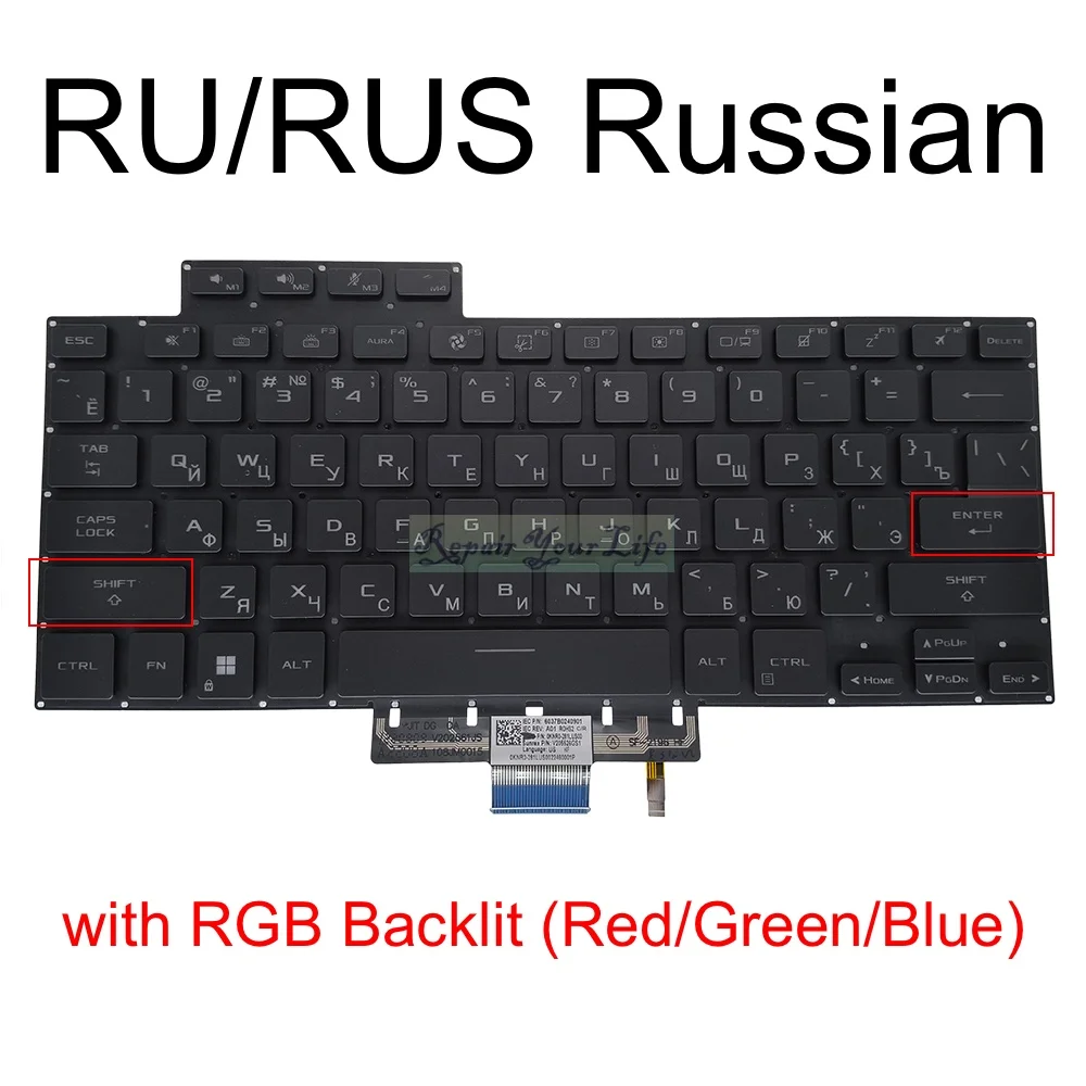 Teclado Retroiluminado Russo dos Eua Asus Zephyrus Rog M16 Gu603 Gu603h Gu603zx Gu603zu Gu603zw Rgb Teclados Portáteis para Jogos Coloridos - Imagem 2