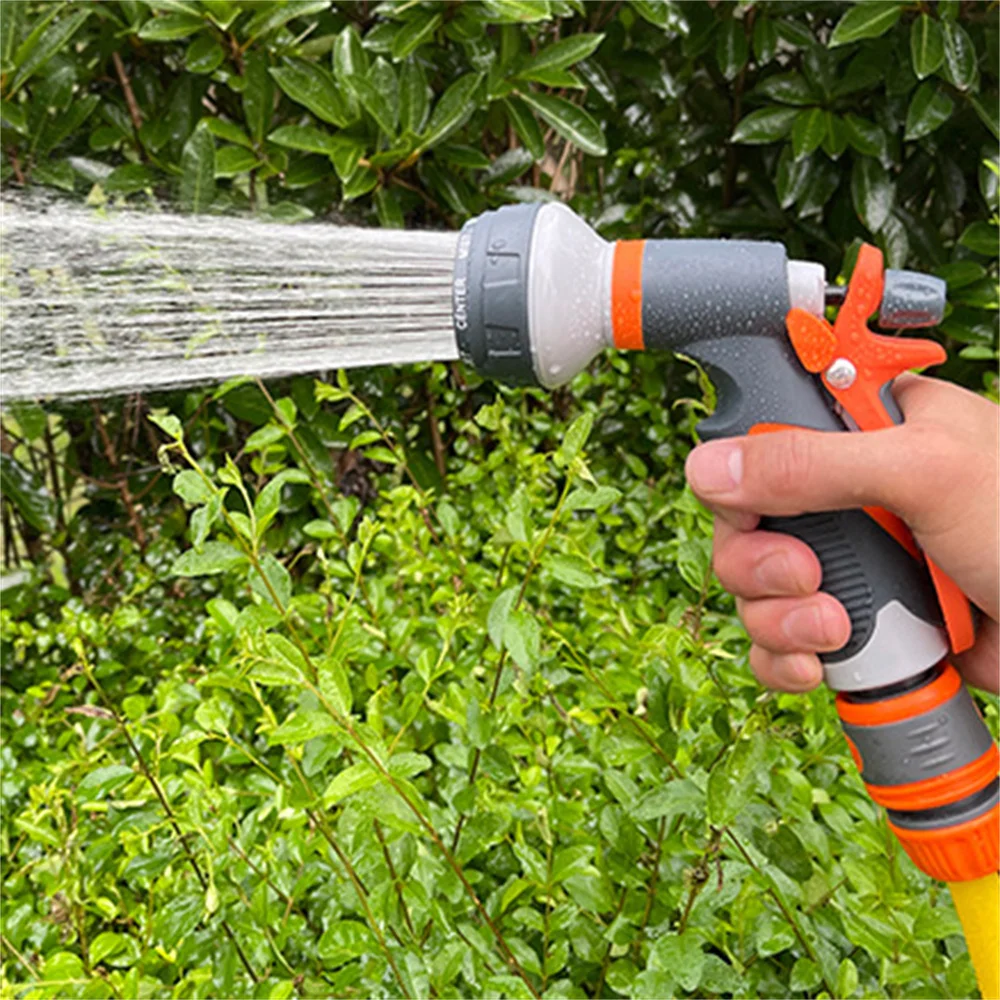 

Многофункциональный садовый водяной пистолет, 8 режимов, поливочный шланг, насадка, Садовые принадлежности, водные пистолеты с регулируемым давлением для автомойки