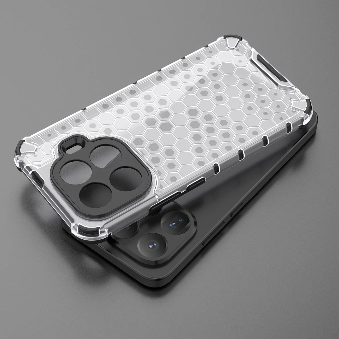 Shockproof Transparent Honeycomb Phone Case with Hybrid Bumper Armor Cover