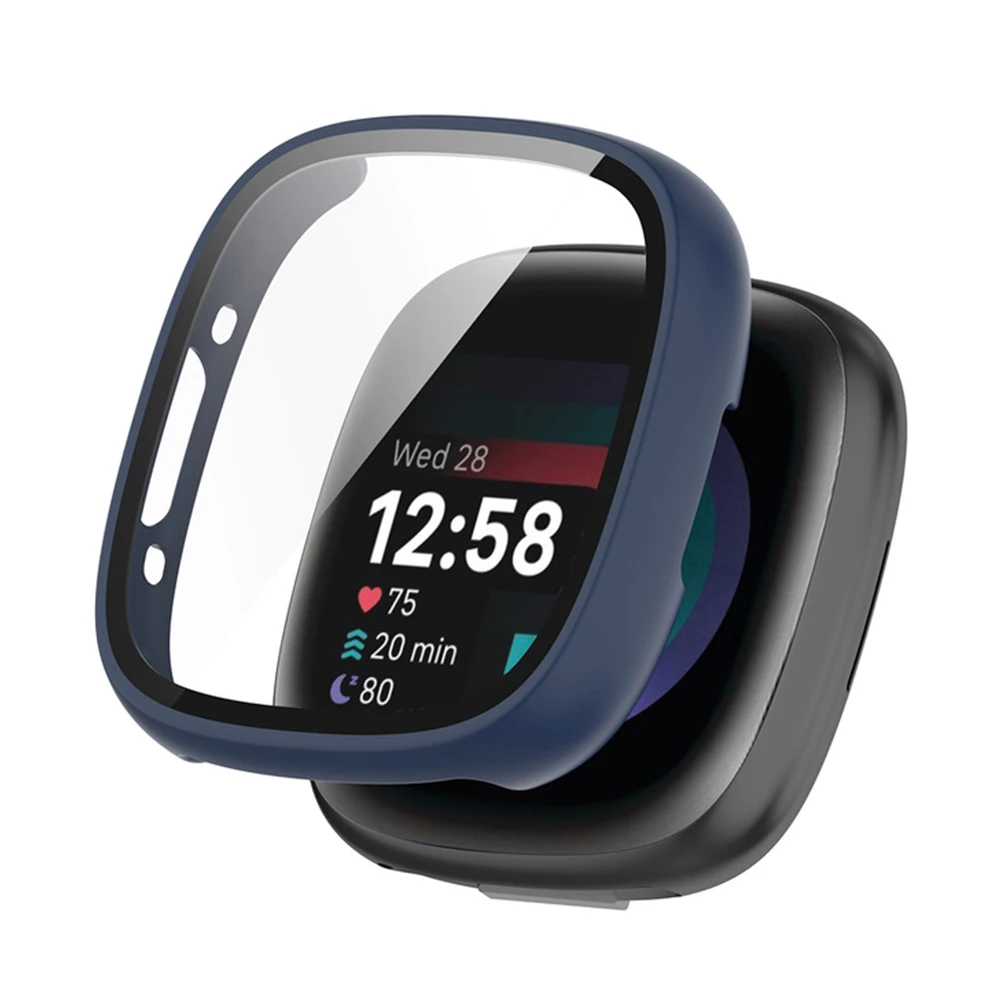 زجاج + حافظة لساعة Fitbit Versa Versa 4 واقي ممتص...
