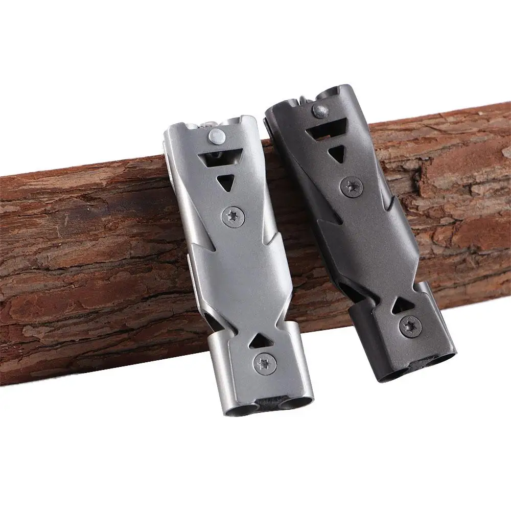 Multifunction Stainless Steel Emergency High Decibel Whistle Keychain Double Pipe