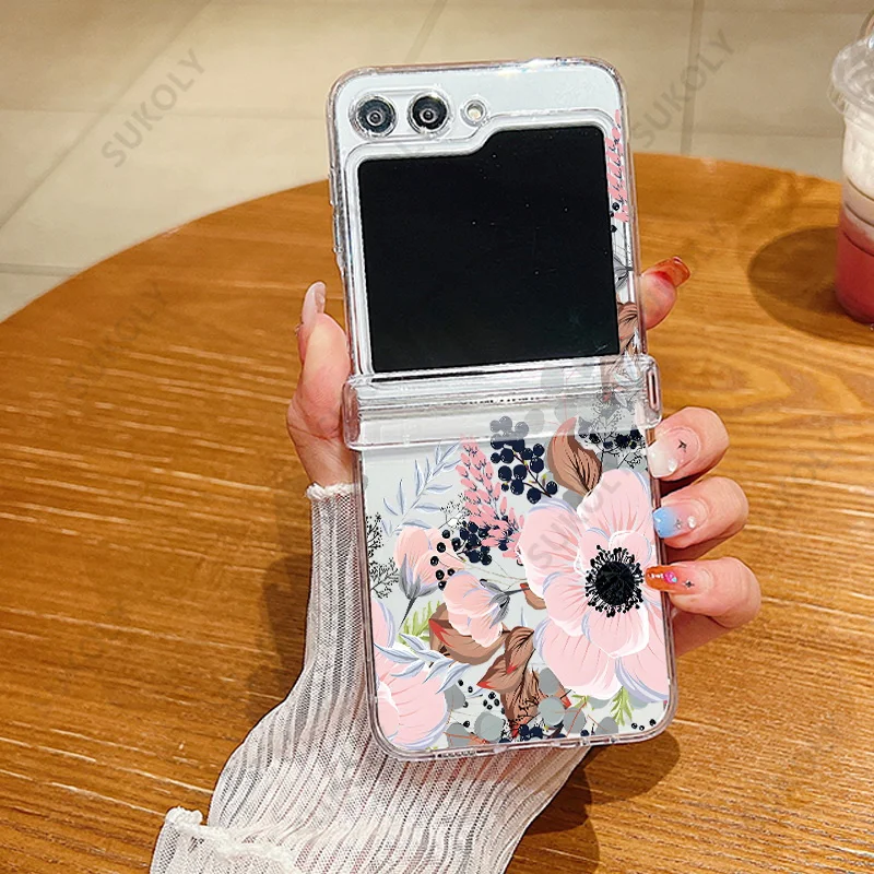 Elegant Floral Transparent Folding Phone Case - Hard Back Cover