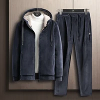 Sweat-shirt à capuche + pantalon 2 pièces ensembles hommes ensemble sport costume polaire épaissi vêtements de sport décontracté hommes survêtement hiver mâle survêtement 3