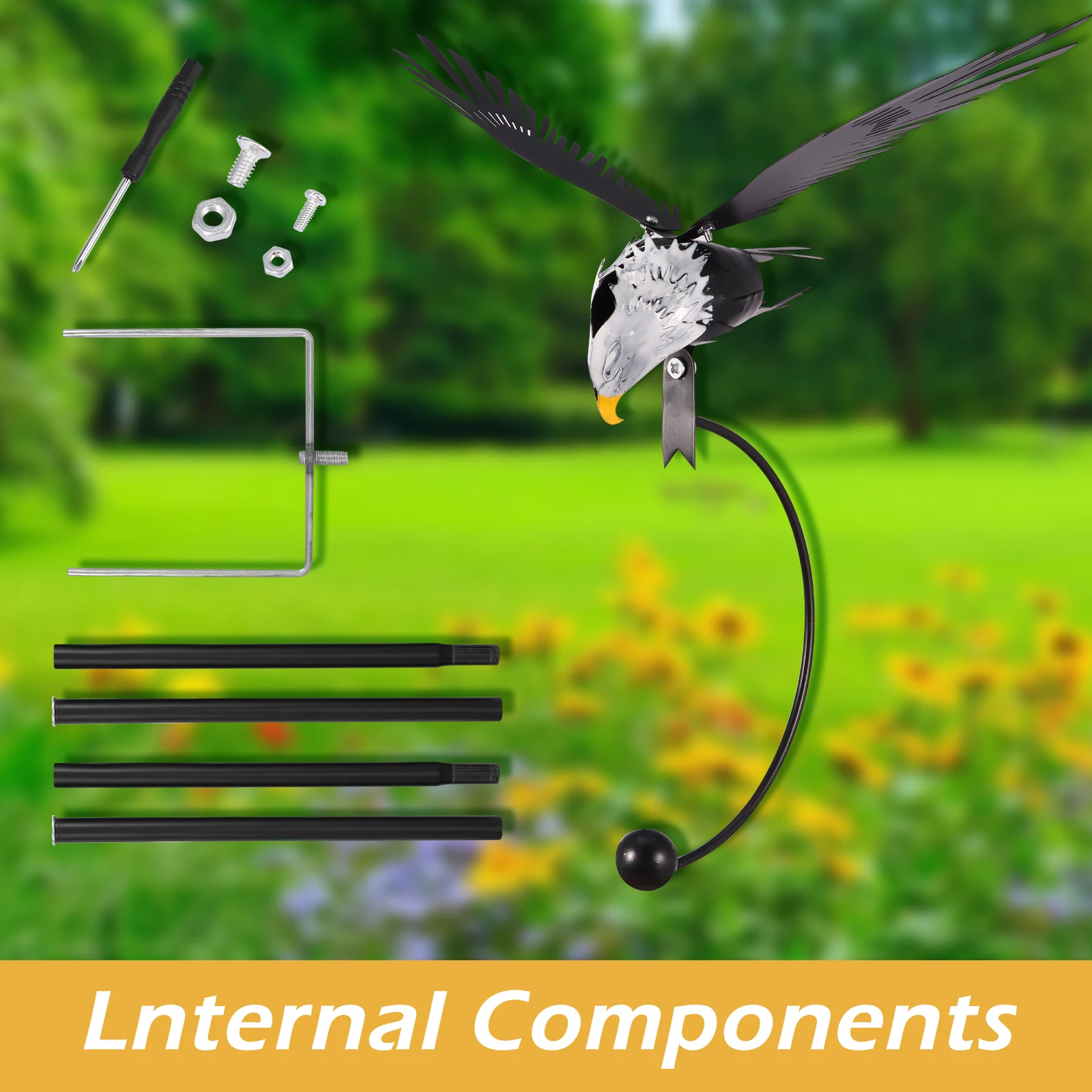 Garden Eagle Wind Spinner Stake Outdoor Decorative Wing Flapping Eagle Wind Spinner Multipurpose Art Statue for Patio Yard Lawn