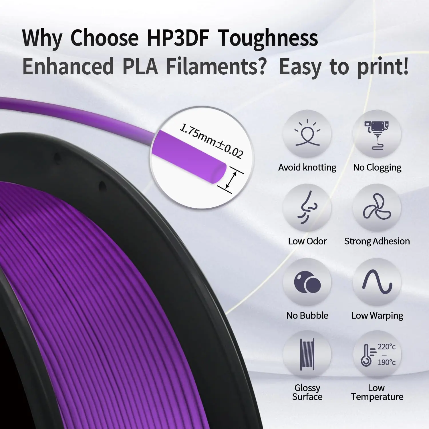 3D 프린터 필라멘트, PLA, 실크 광택 표면, HP3DF 1.75mm 정확도 +/- 0.02mm, 1KG 스풀 (2.2 lbs), 대부분의 FDM 프린터에 호환 가능