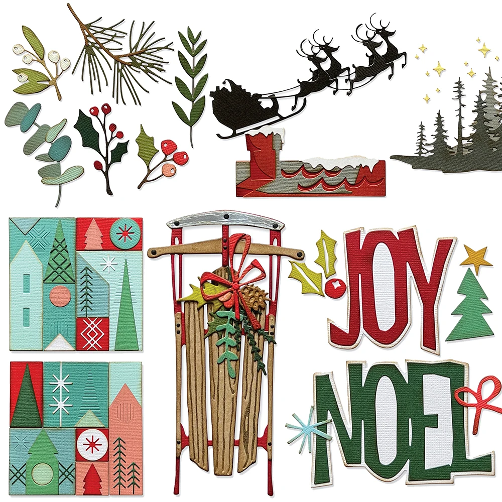 

Forest Shadows Reindeer Sleigh Festive Leaves Joy Noel Metal Cutting Dies Scrapbooking Card Album Making DIY Crafts Stencil 2023